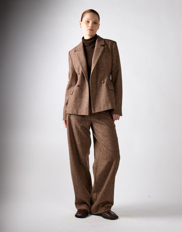 Narrated Brown Herringbone Structured Blazer