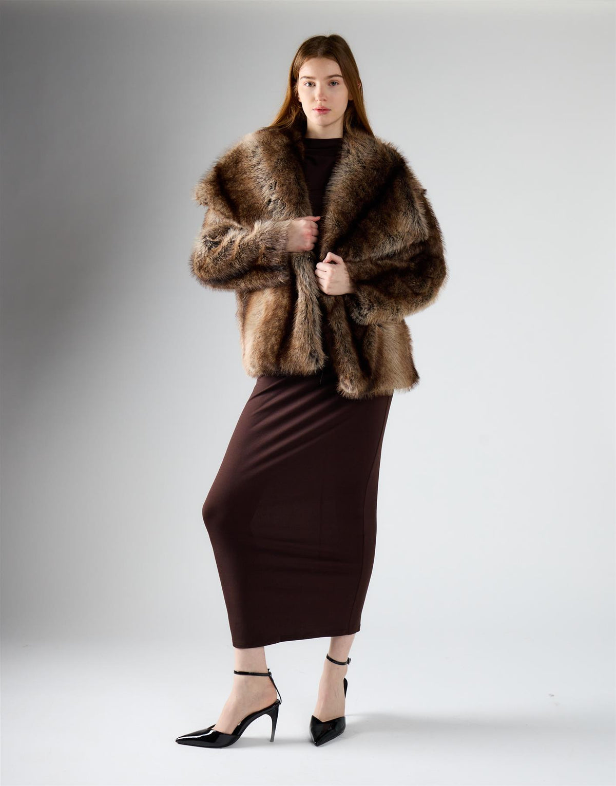 Brown Stripe Fur Jacket
