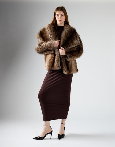 Brown Stripe Fur Jacket