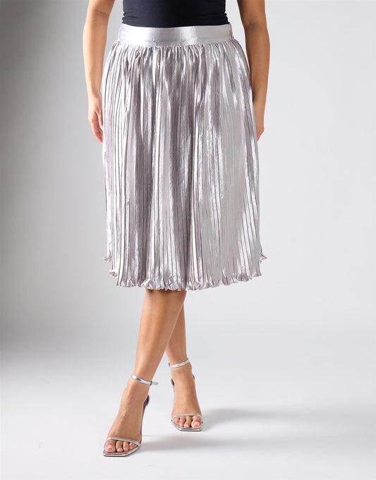 Glamorous Curve Light Silver Pleated Midi Skirt