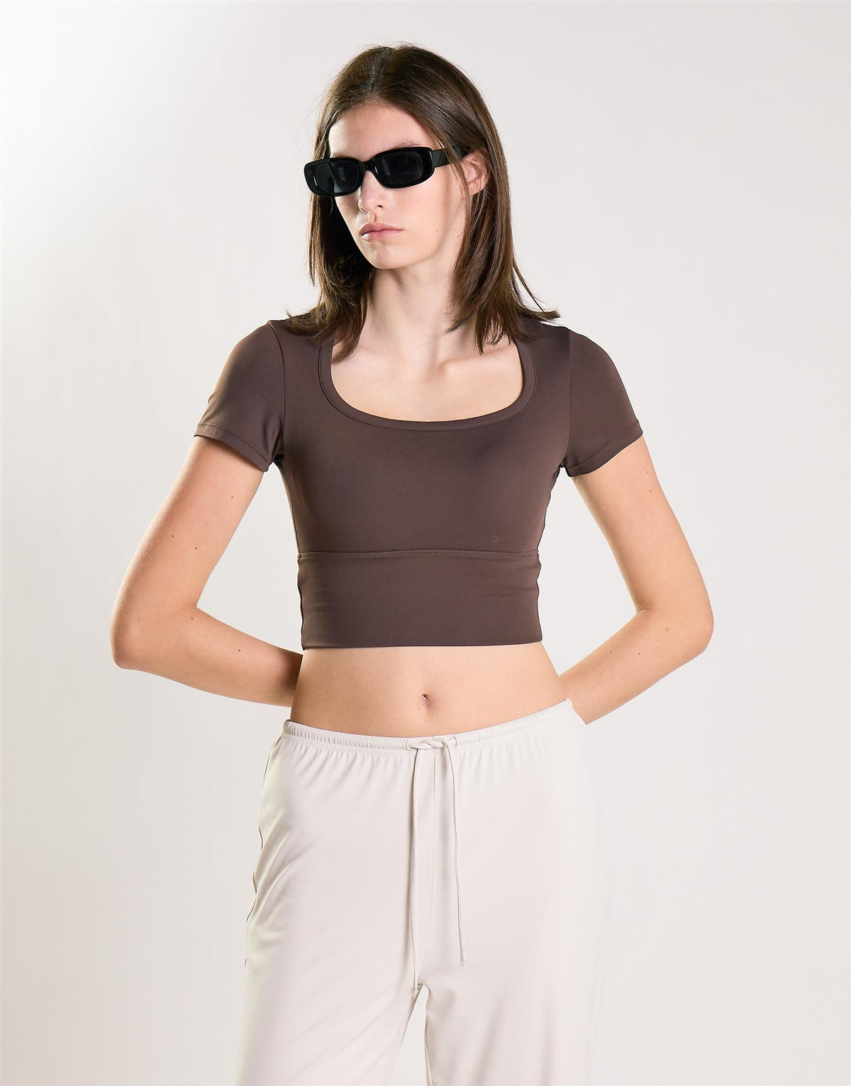 Agon Women's Brown Square Neck Crop Top