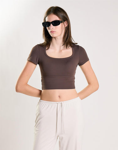 Agon Women's Brown Square Neck Crop Top
