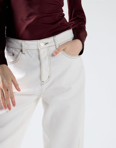 Off-White Wide-Leg Contrast-Stitch Jeans