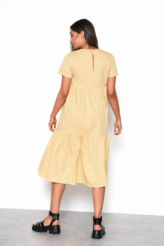 Tiered Midi Dress - Soft Yellow