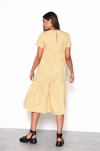 Tiered Midi Dress - Soft Yellow