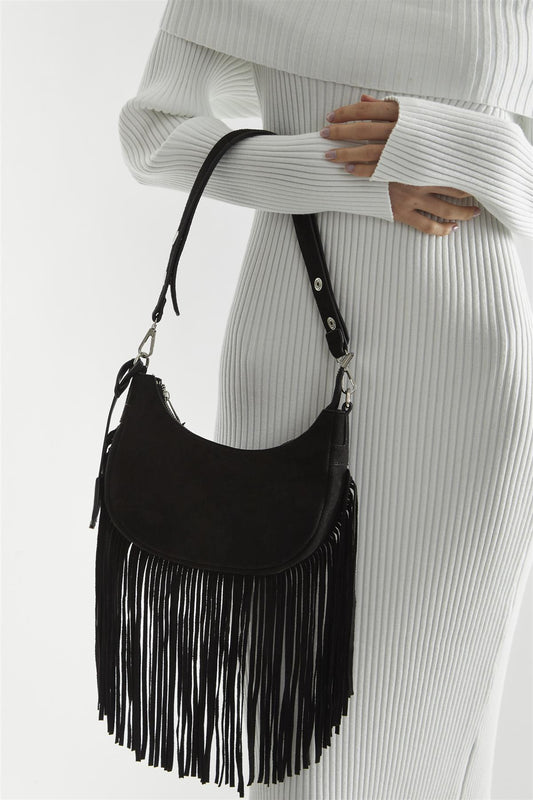Black Fringe Shoulder-Bag