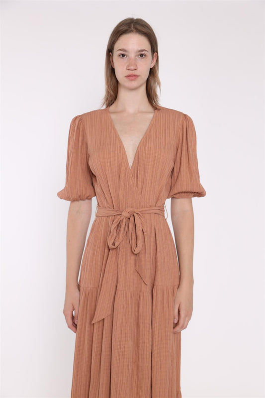 Wrap Midi Dress - Rust Crinkle