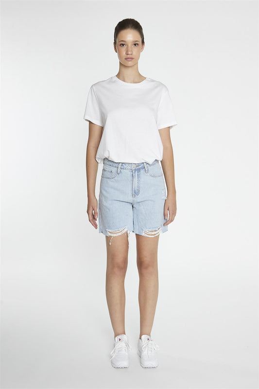 Light Blue-Wash Loose Fit Denim-Shorts