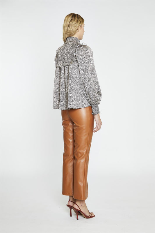 Leopard-Swirl Long-Sleeve Blouse