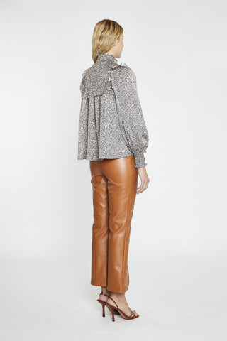 Leopard-Swirl Long-Sleeve Blouse