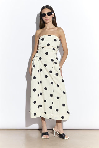 Cream Spot Bandeau Dropped Waist Midaxi Dress