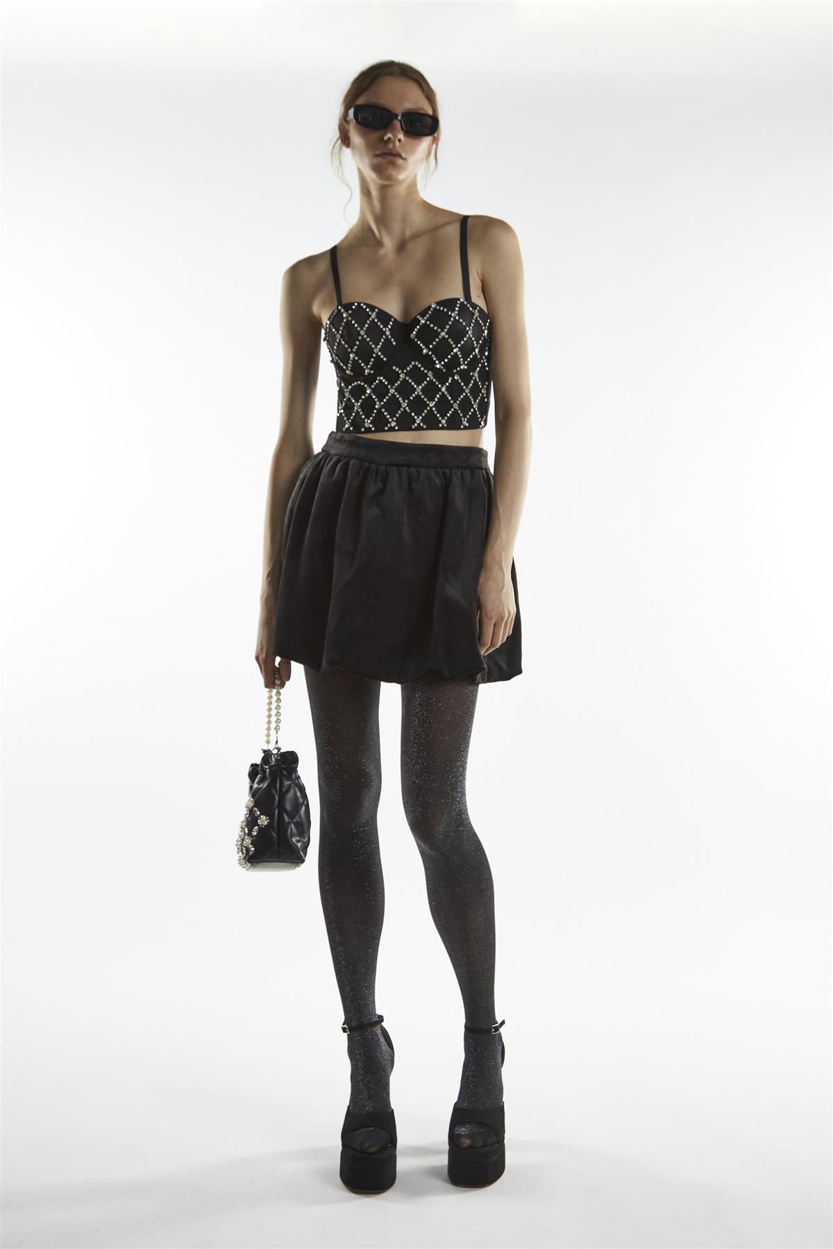 Diamante Corset Crop Top - Maia Black