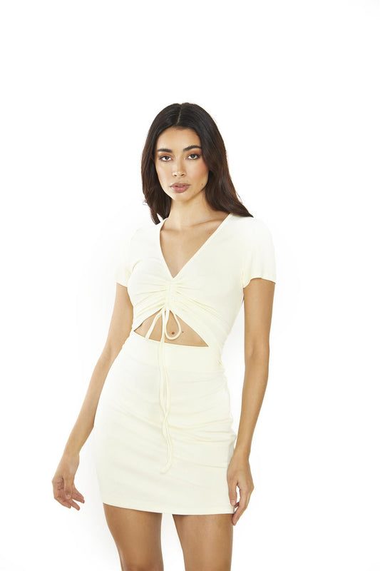 Pale Lemon Cut-Out Mini-Dress
