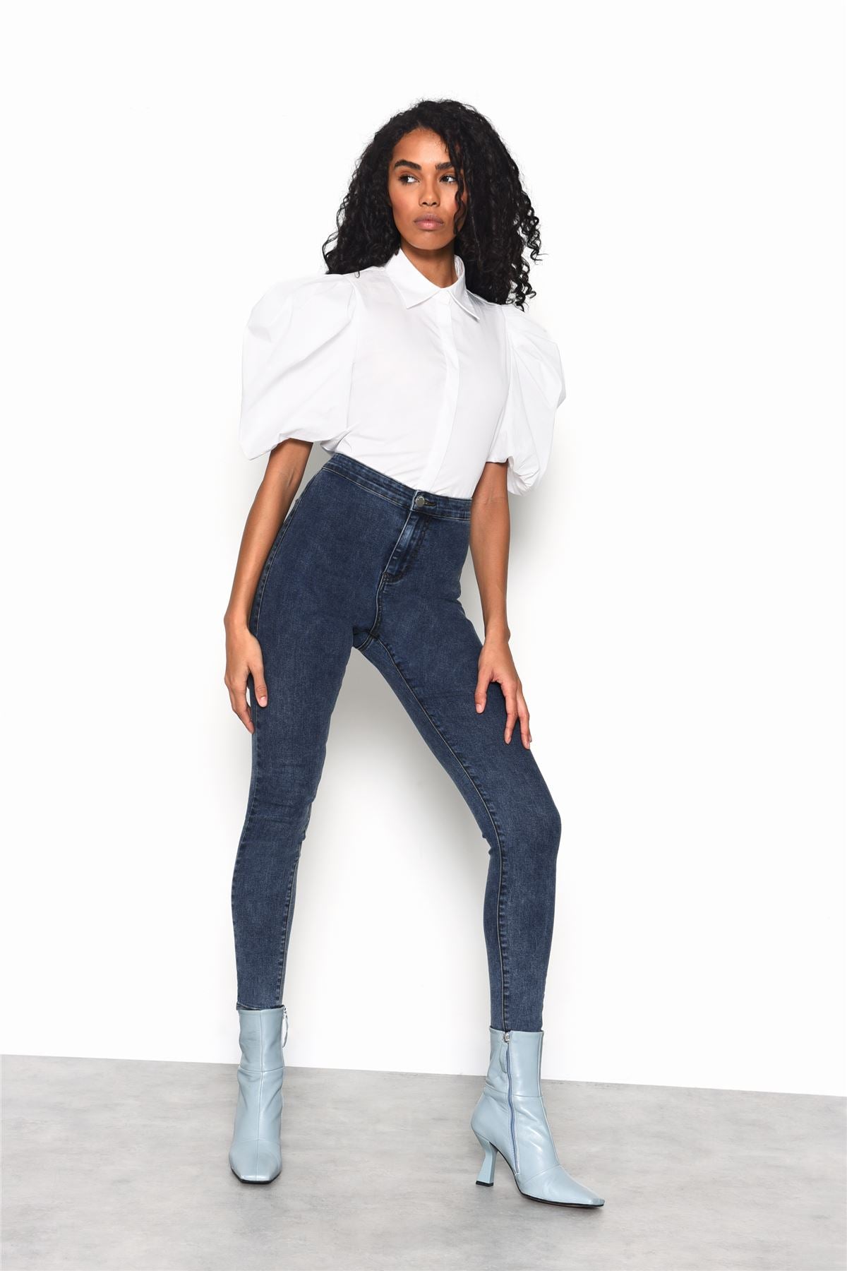 Ink-Blue High-Waisted Skinny-Jeans