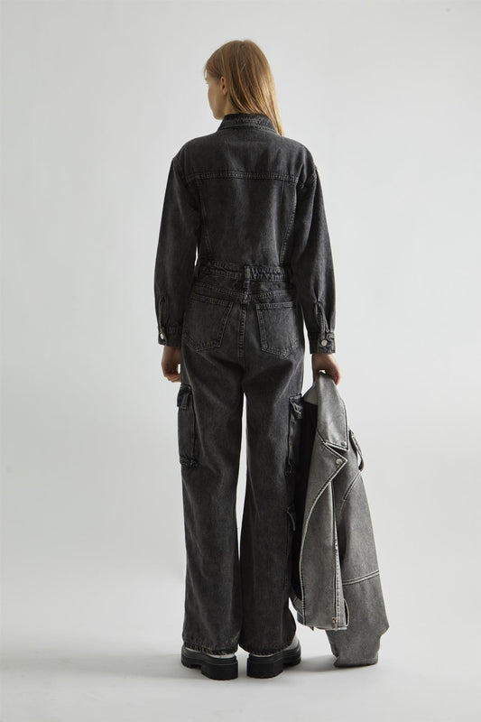 Black Stonewash-Denim Jumpsuit