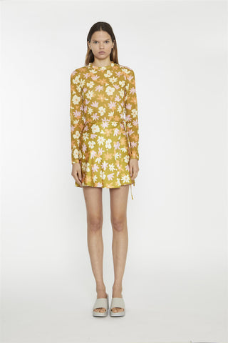 Olive Multi Flower Mesh Floral Long Sleeve-Top