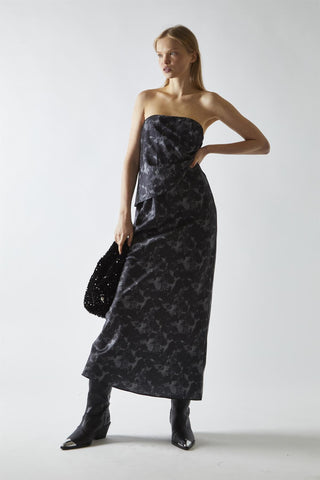 Charcoal Digital-Floral Midi Skirt