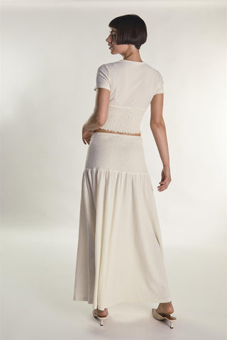 Cream Crinkle Drop Waist Maxi Skirt