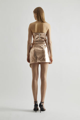Light-Copper PU Wrap Mini-Skirt