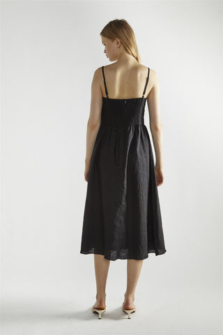 Black Tie-Front Midi-Dresses