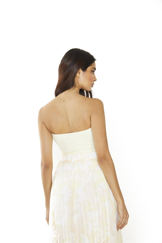 Pale-Lemon Ribbed-Bandeau Crop-Top