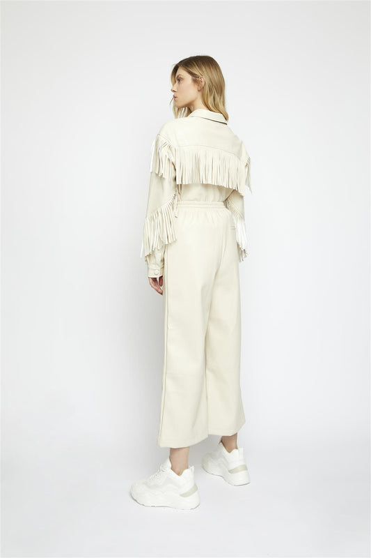 Cream-Pu Wide-Leg-Trousers