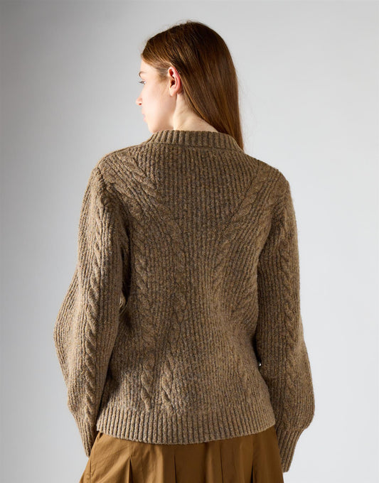 Mid Brown Fleck Collared Cardigan