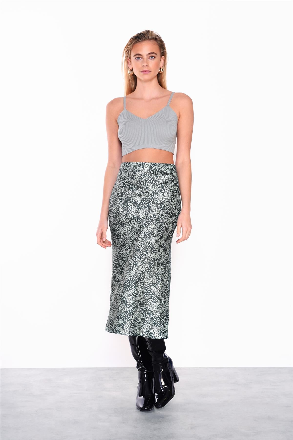Misty-Sage Ribbed-Sleeveless Cropped-Top