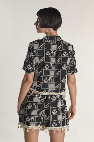 Black Embroidered Shell Detail Shorts