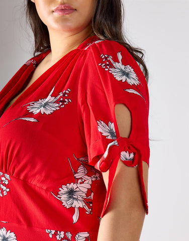 Glamorous Curve Red Floral Print Midi Dress