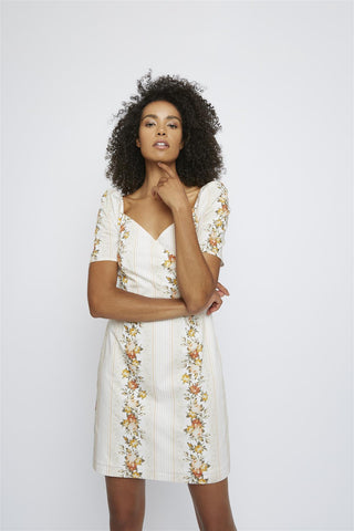 Stone Floral Stripe Sweetheart Neckline Mini-Dress