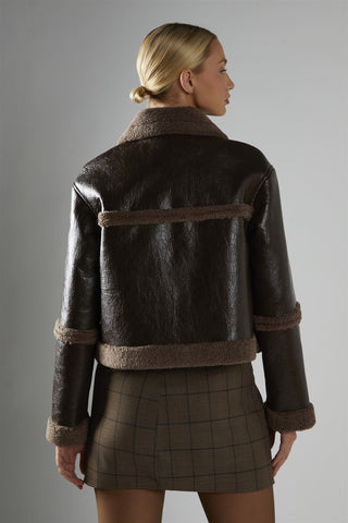 Shearling Crop Coat - Dark Brown