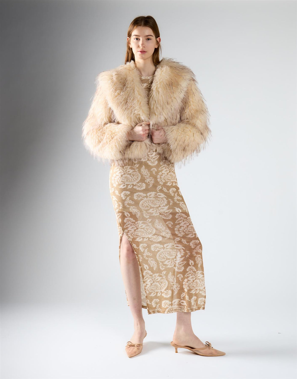 Off White Brown Short Fur Jacket