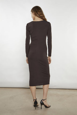 Bitter-Chocolate Plunging-Cowl Midi-Dress