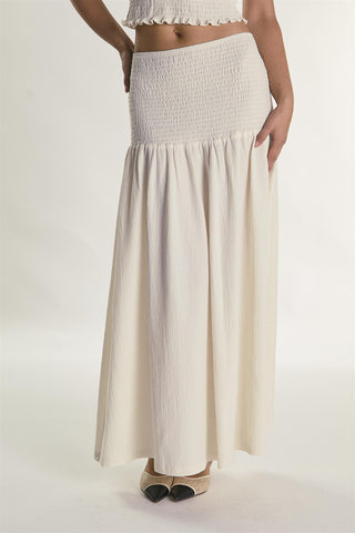 Cream Crinkle Drop Waist Maxi Skirt