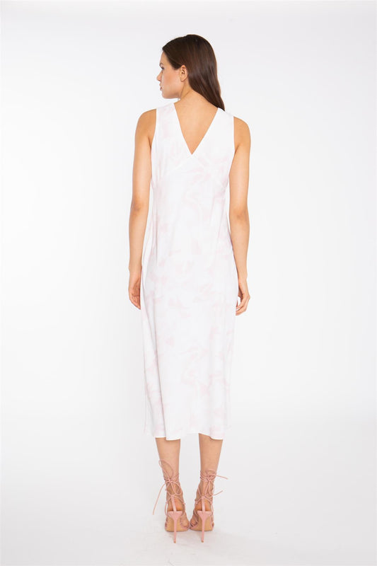 V-Neck Midaxi Dress - Pink Watercolour