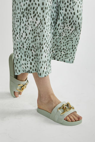 Mint Sliders with Gold Chain Strap