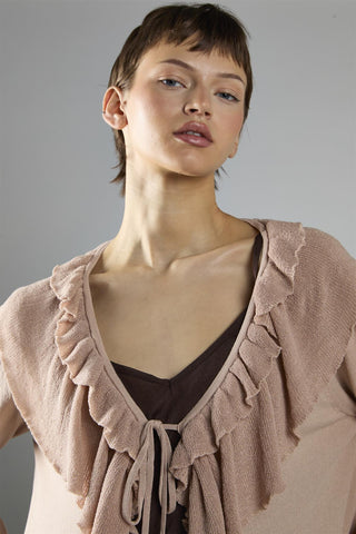 Long Ruffle Cardigan - Beige