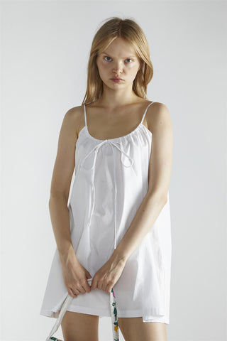 White Scoop-Neck Tie Detailing Mini-Dress