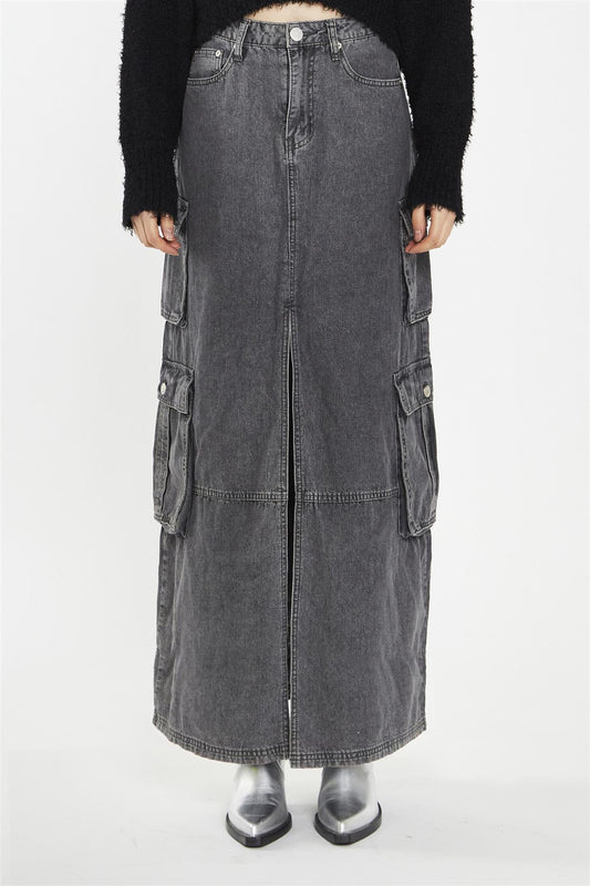 Denim Maxi Skirt - Grey Wash