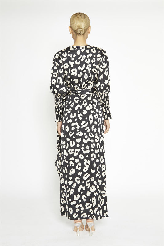 Black Cream Large Leopard Wrap Maxi Dress