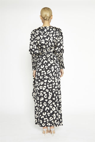 Black Cream Large Leopard Wrap Maxi Dress
