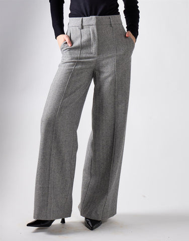 Grey Herringbone Wide Leg Suit Trousers