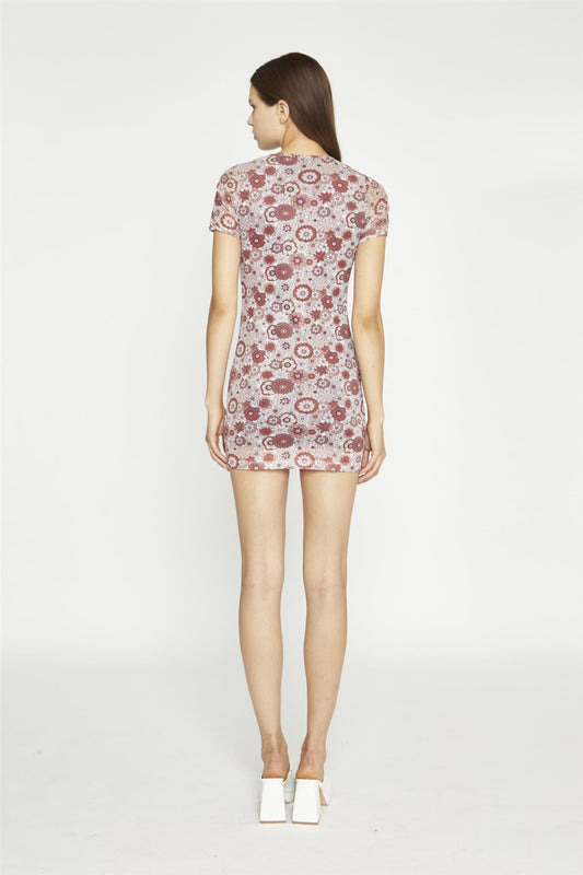 Nude-Brown-Vintage-Floral Body-Con Mini-Dress