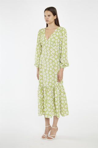Skater Midi Dress - Olive Green Flower