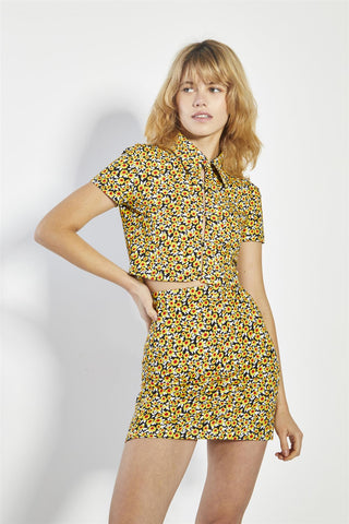Mini Sunflower Collared Button Up Crop-Top