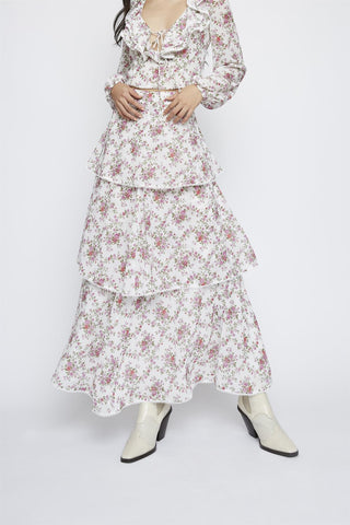 Romantic-Floral Chiffon Tiered Maxi-Skirt
