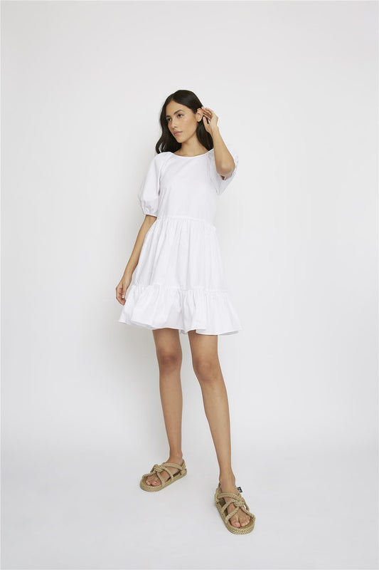 White Ruffle Hem Mini-Dress