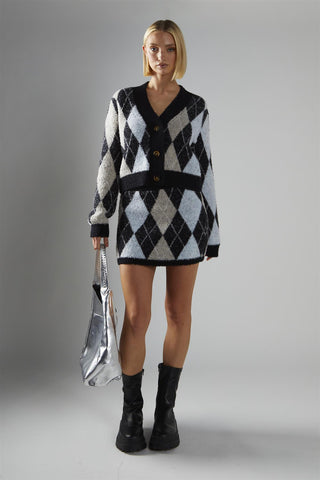 Black-Multi-Argyle Button-Down Cardigan