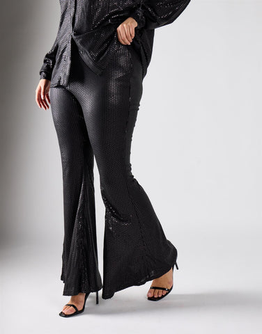 Glamorous Curve Black Sequin Wide Leg Trousers